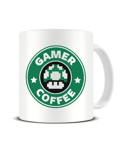 Gamer Coffee Mario Mushroom Starbucks Logo Parody Ceramic Mug